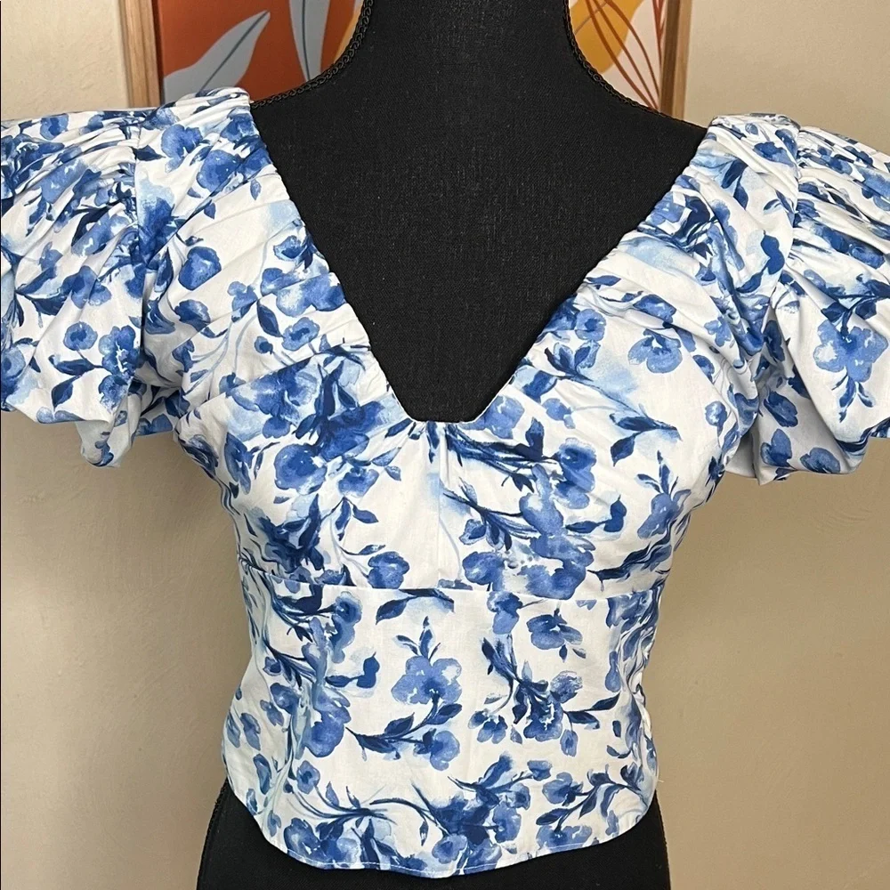 Abercrombie & Fitch Drama Puff Sleeve Sweetheart Floral Top Size S